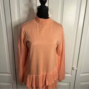 NWT The Limited Collection Womens L Coral Pink Ribbed Soft Tiered Ruffle Sweater